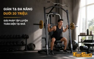 Người tập luyện trên giàn tạ đa năng Tiger Sport TGH-997 tại nhà, không gian gọn gàng, hiệu quả cho mọi gia đình.