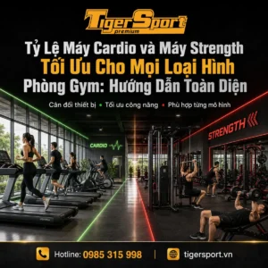 Hình ảnh tổng quan một phòng gym hiện đại, rộng rãi với sự cân bằng hoàn hảo giữa khu vực máy cardio và máy strength, mang lại trải nghiệm tập luyện tối ưu.