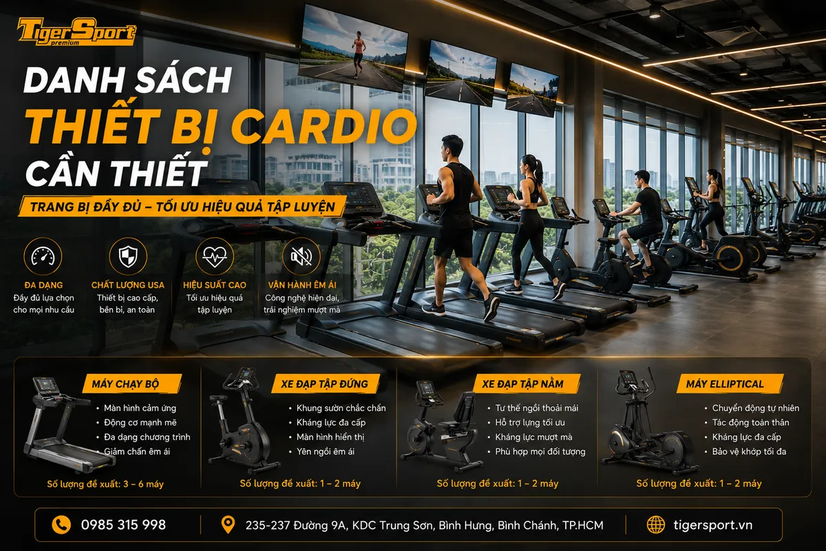 Phòng gym chuyên nghiệp hiện đại, thiết bị gym chuẩn USA, không gian tập luyện đẳng cấp, máy móc đa dạng.