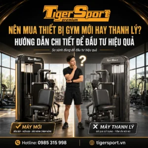 Hình ảnh so sánh thiết bị gym mới và thanh lý, giúp người dùng quyết định nên mua thiết bị gym nào cho hành trình tập luyện.