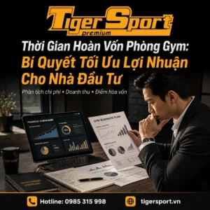 Nhà đầu tư chuyên nghiệp đang xem xét biểu đồ tài chính và kế hoạch kinh doanh để tối ưu hóa thời gian hoàn vốn phòng gym.