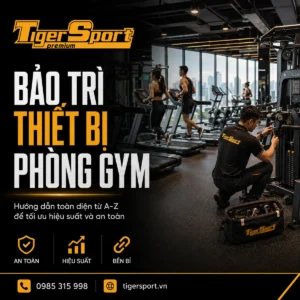 Hình ảnh tổng quan phòng gym hiện đại được bảo trì thiết bị phòng gym định kỳ, sạch sẽ và an toàn.