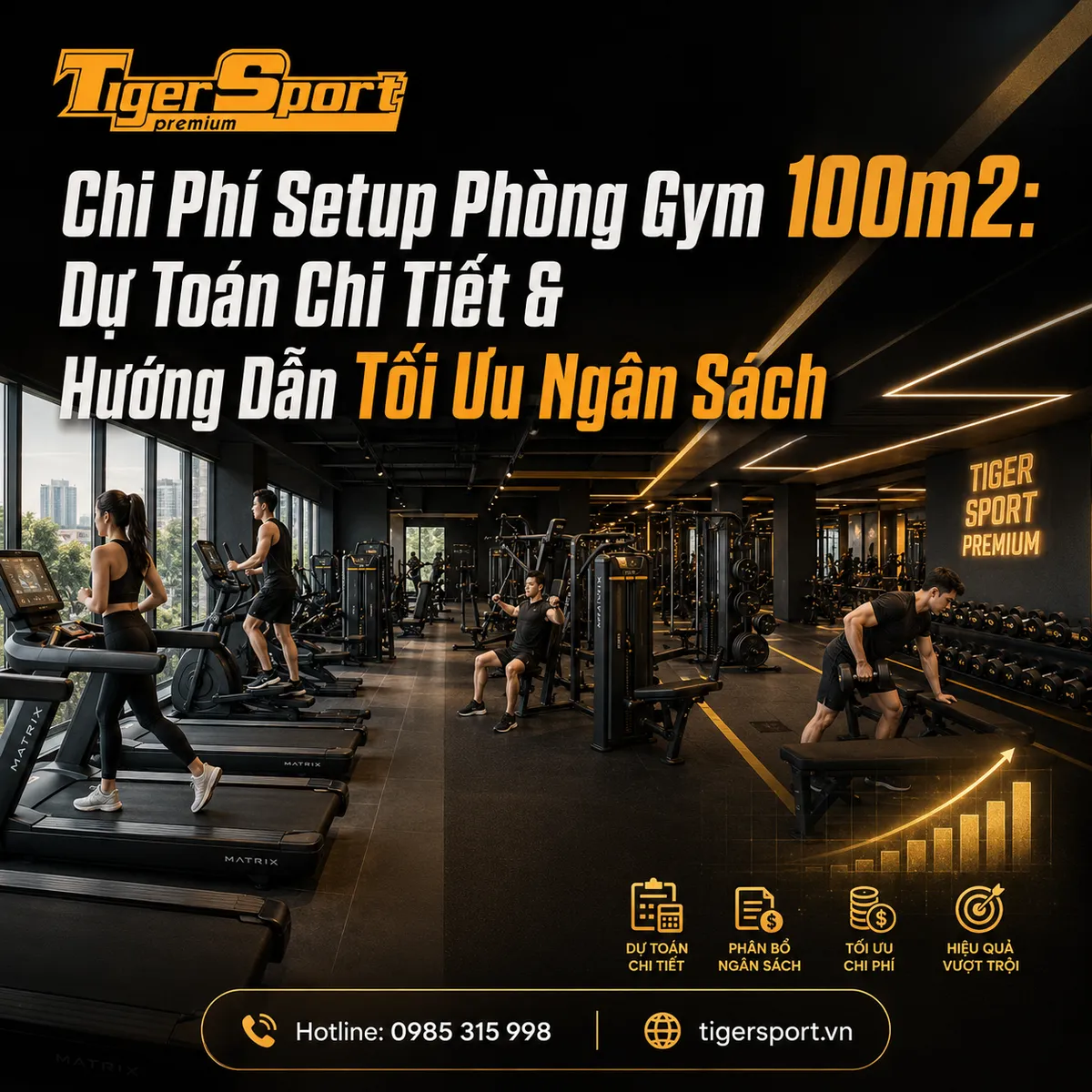 Thiết kế phòng gym hiện đại 100m2 thông minh, tối ưu không gian, chi phí setup.