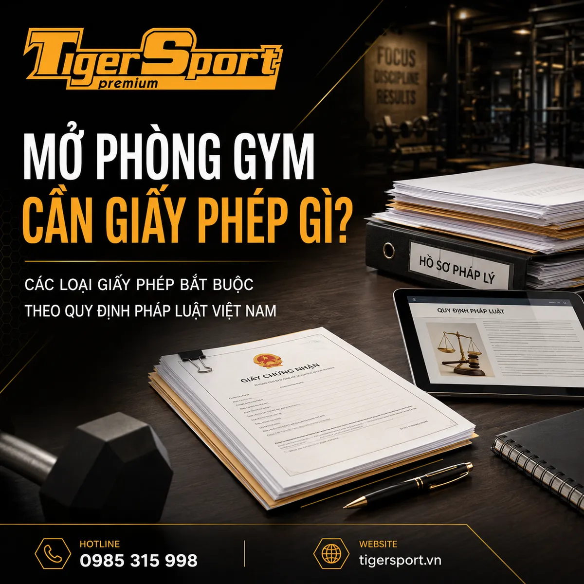 Bộ hồ sơ, giấy tờ pháp lý được sắp xếp gọn gàng trên bàn làm việc, minh họa quy trình xin cấp phép để mở phòng gym cần giấy phép gì.