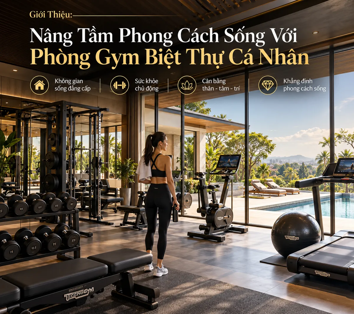 Gia đình tập luyện vui vẻ trong phòng gym biệt thự hiện đại với máy tập khối đa năng Tiger Sport, không gian riêng tư và tiện nghi.