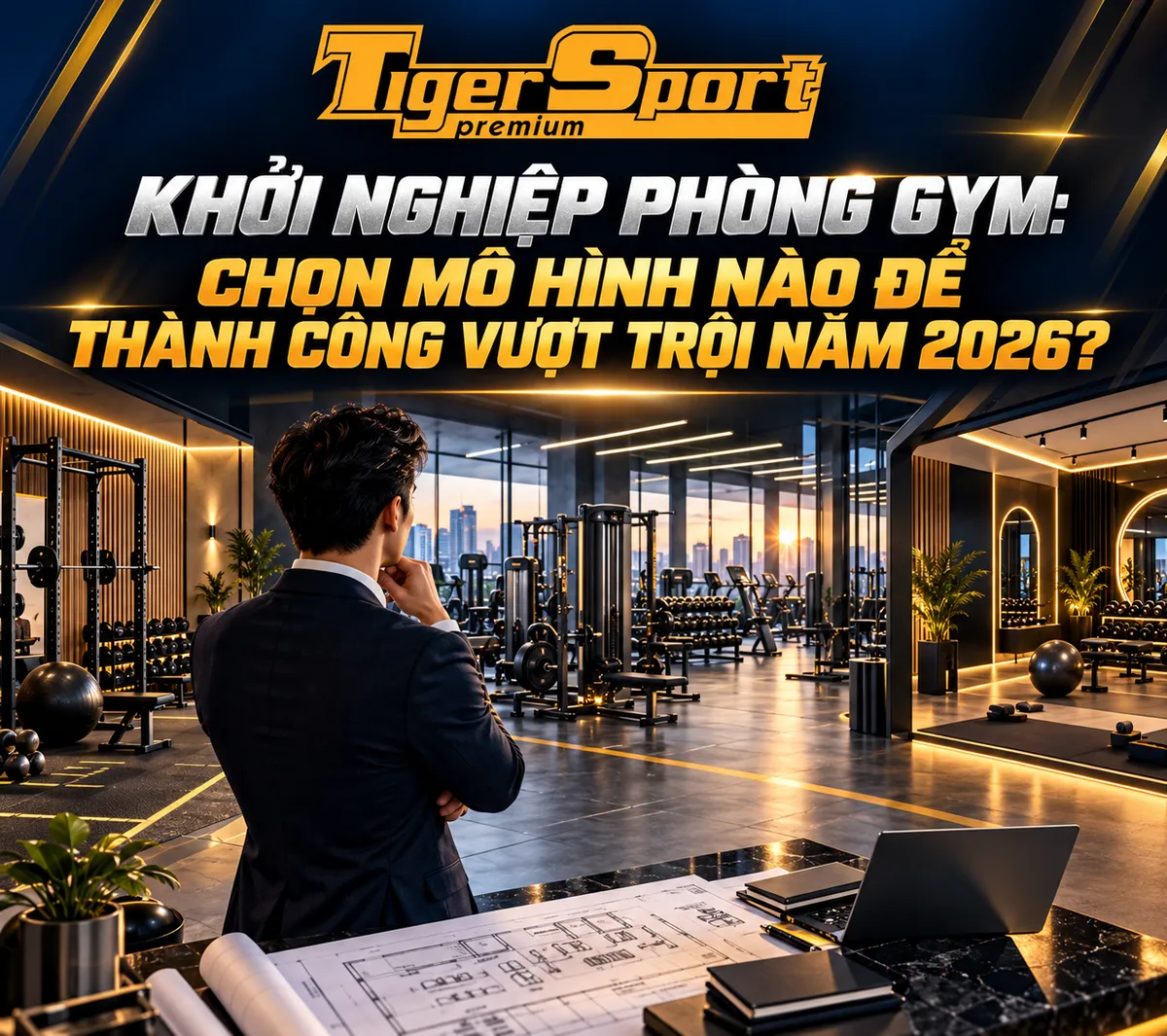 Hình ảnh phòng gym hiện đại với nhiều người tập luyện năng động, minh họa sự bùng nổ của ngành fitness tại Việt Nam và cơ hội khởi nghiệp phòng gym thành công.