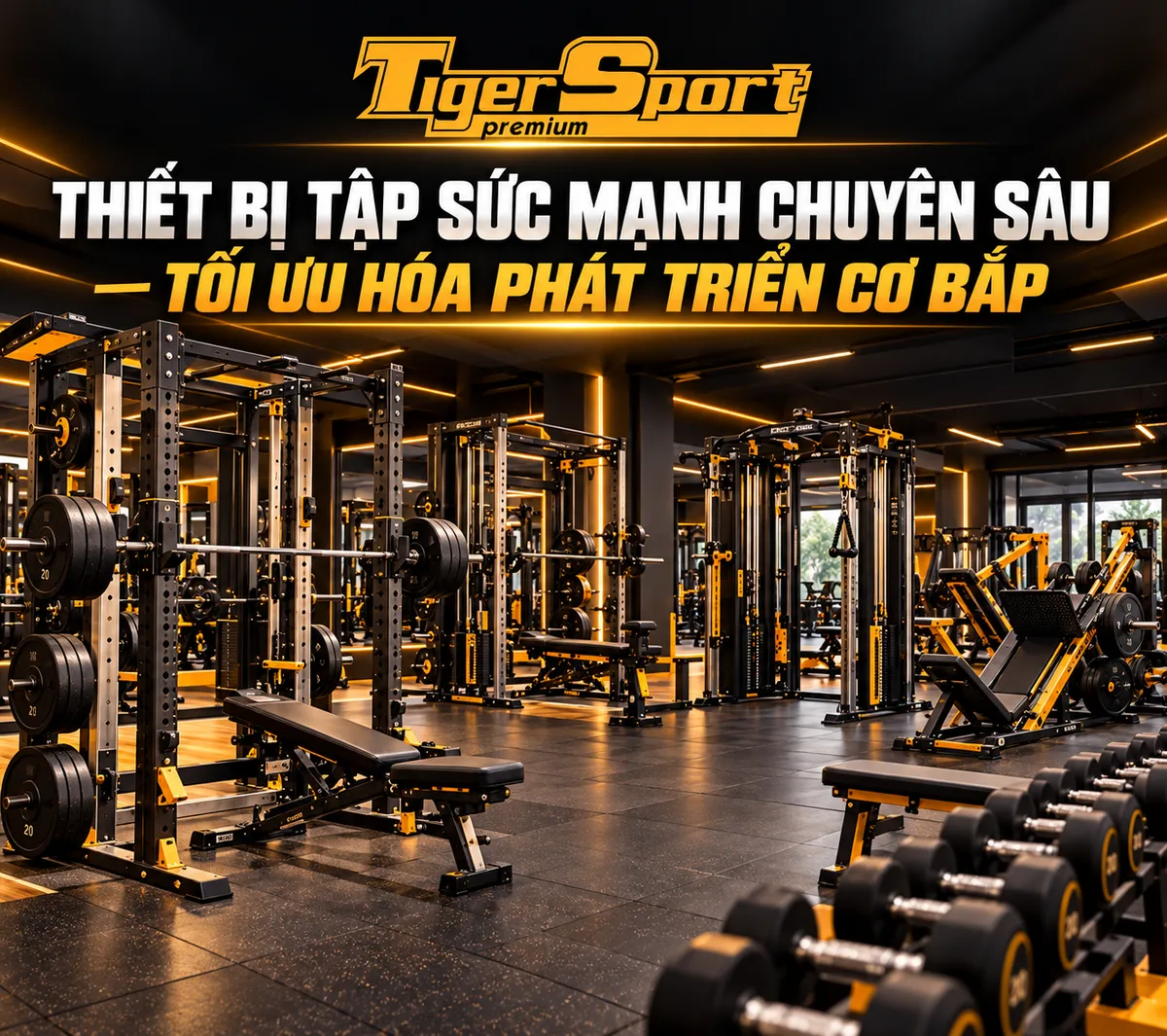 Các máy tập sức mạnh chuyên sâu trong PT Studio bao gồm máy đạp đùi, máy đẩy ngực, máy khối đa năng, thiết bị không thể thiếu khi setup PT Studio.