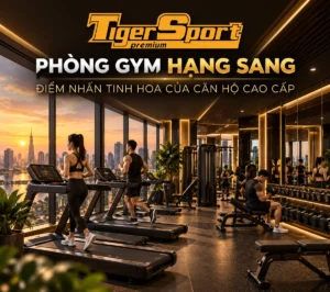 Tổng quan phòng gym cao cấp, hiện đại trong dự án căn hộ sang trọng, thiết kế phòng gym với ánh sáng tự nhiên.
