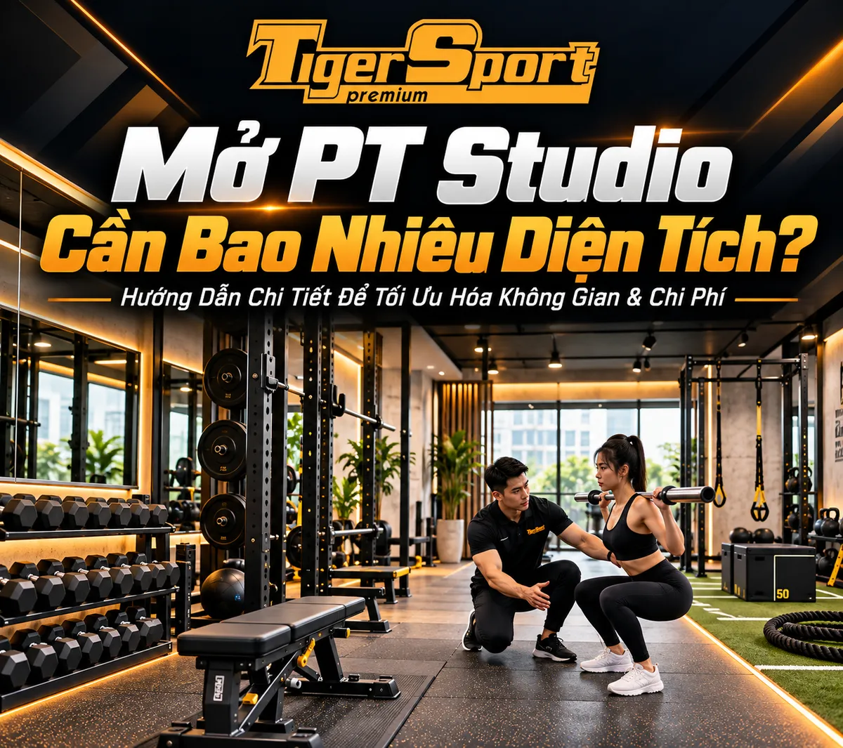 Hình ảnh PT Studio hiện đại, gọn gàng, chuyên nghiệp, minh họa cách thiết kế không gian tối ưu cho việc mở PT Studio hiệu quả, thu hút khách hàng.