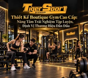 Hình ảnh tổng quan boutique gym cao cấp, thiết kế hiện đại, sang trọng, không gian tập luyện độc quyền.