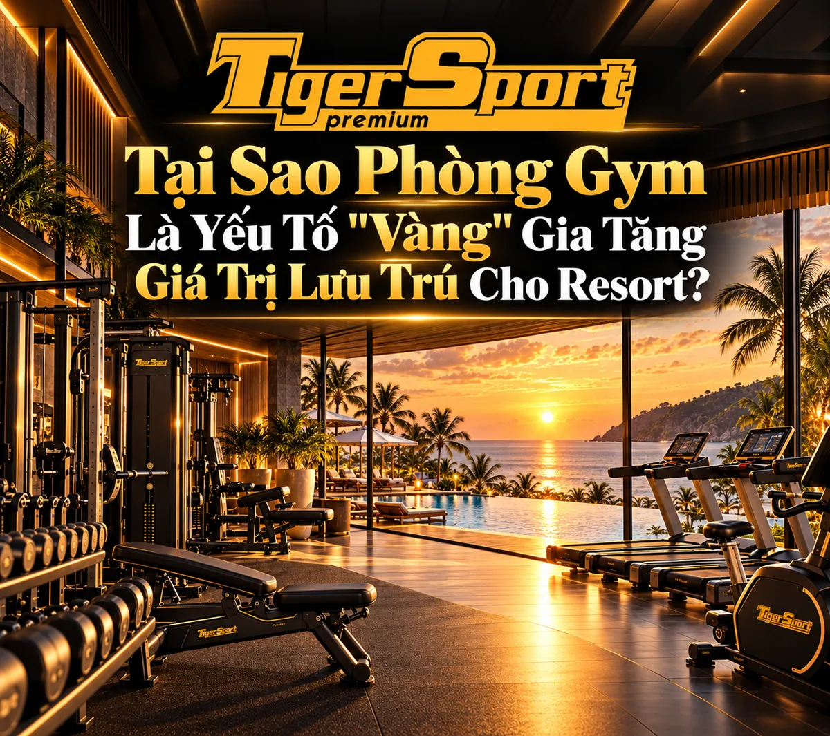 Khách hàng tập luyện vui vẻ trong phòng gym resort với không gian mở, năng động, tiện nghi cao cấp.