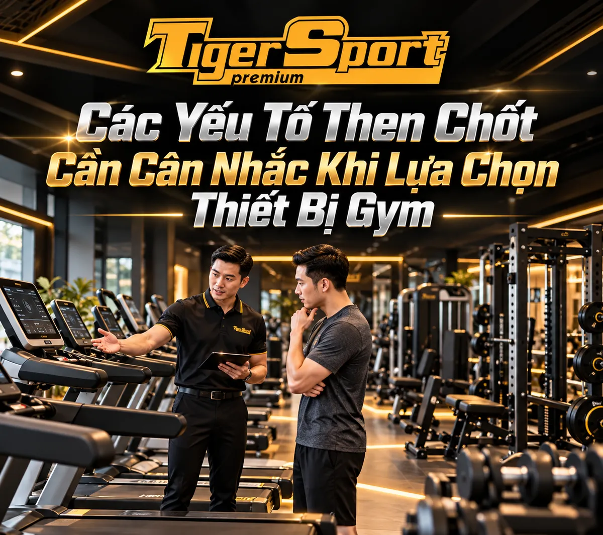 Yếu tố lựa chọn thiết bị gym, diện tích phòng gym, ngân sách đầu tư, chất lượng thiết bị Tiger Sport.