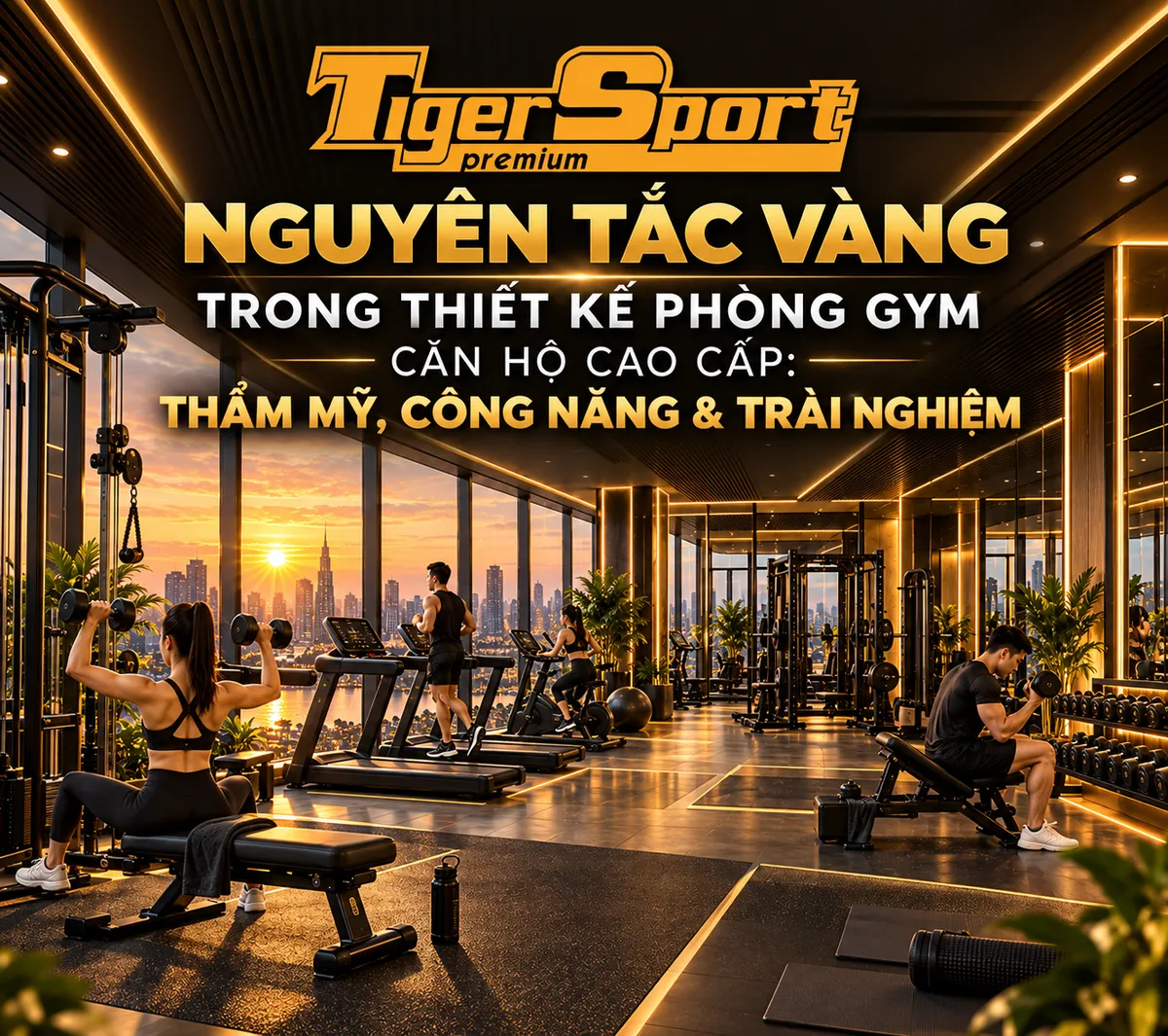 Thiết kế 3D phòng gym căn hộ cao cấp minh họa bố cục tổng thể, đảm bảo thẩm mỹ và công năng tối ưu.