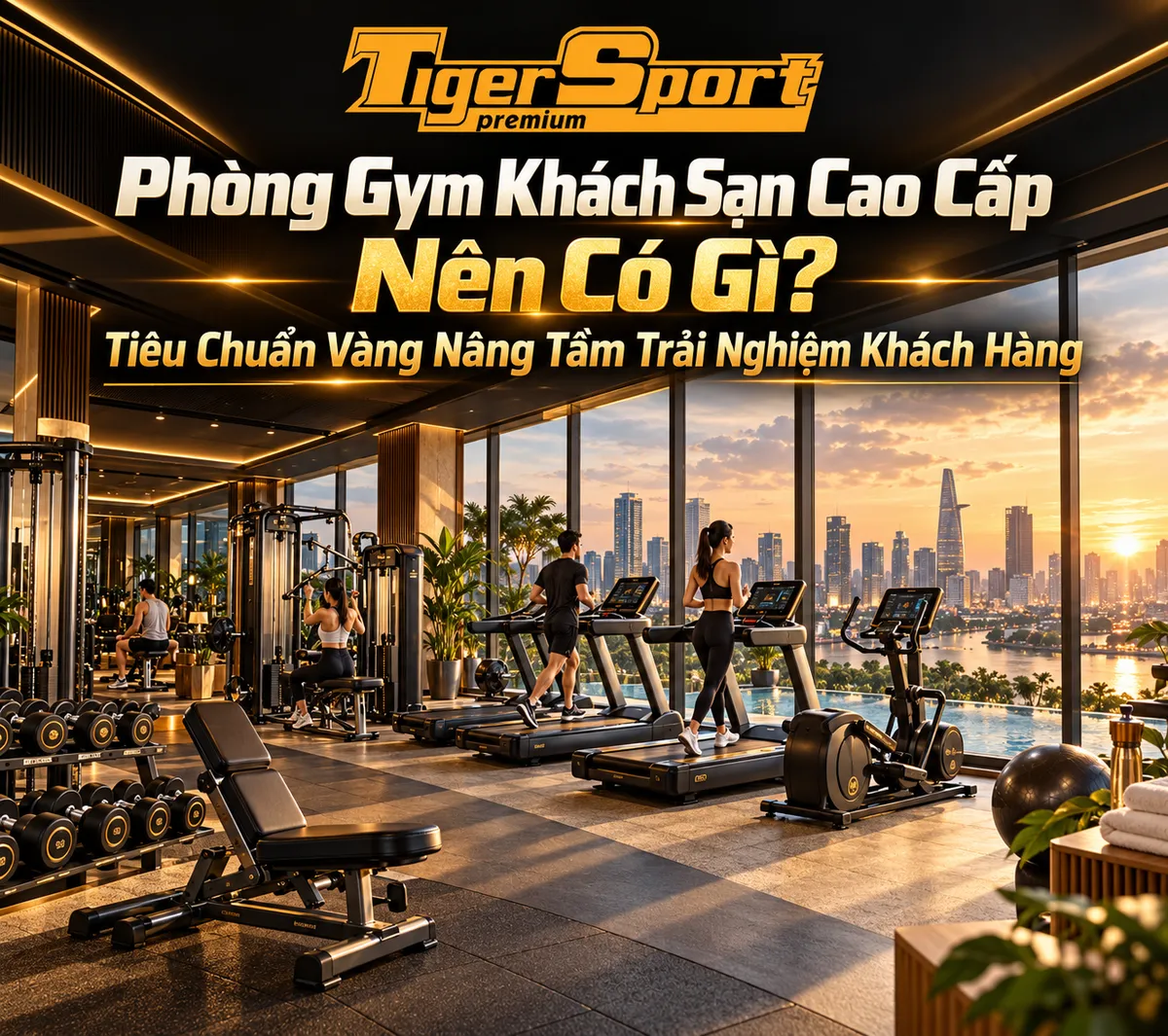 Tổng quan phòng gym khách sạn cao cấp sang trọng, hiện đại với ánh sáng tự nhiên và tầm nhìn đẹp, mang lại trải nghiệm đẳng cấp cho khách hàng.